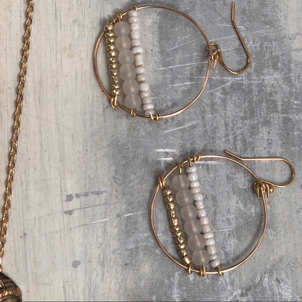 Handmade gold beaded hoops